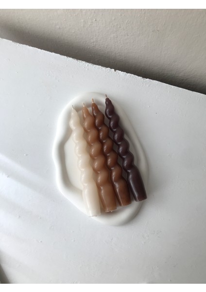 4'lü Kahve Tonları Burgulu Şamdan Mum Seti - Dekoratif Renkli Mum Seti