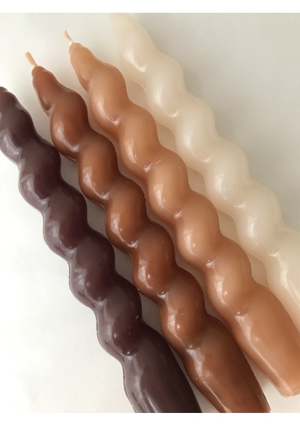 4'lü Kahve Tonları Burgulu Şamdan Mum Seti - Dekoratif Renkli Mum Seti