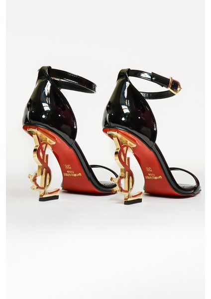 Kırmızı Tabanlı Rugan Gold Topuklu Zarif Ayakkabı Abiye Ayakkabı
