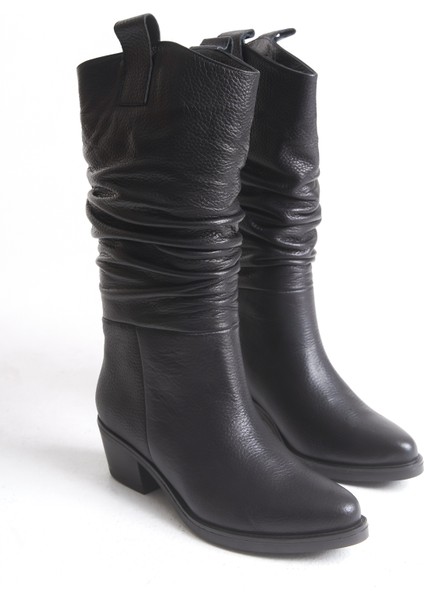 Siyah Deri Kadın Çizme Western Kovboy Piliseli Kaymaz Taban Kalın Topuklu Dina fiyatları