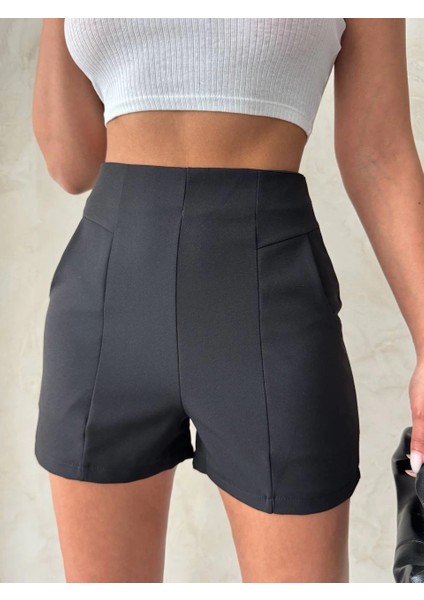 Xmpdby Yüksek Bel Parçalı Double Kumaş Şort S25312 Siyah (Beden: Xl) fırsatları