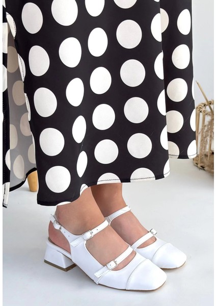 Xmpdby Doran Beyaz Cilt Topuklu Ayakkabı (Numara: 40) modelleri