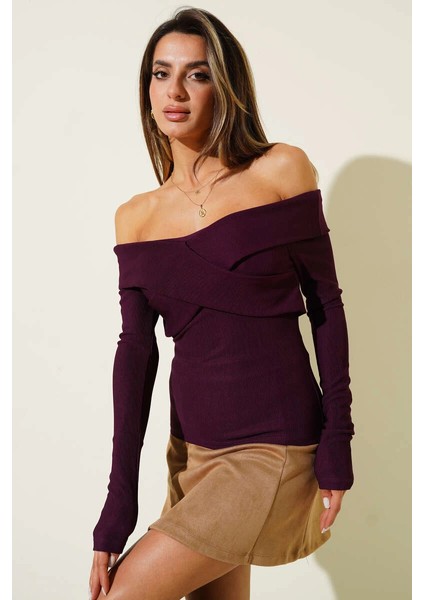 Xmpdby Madonna Çapraz Yaka Bluz Mürdüm T4331 (Beden: S)