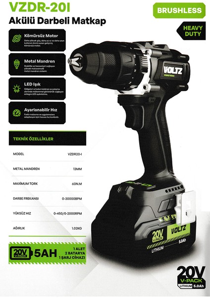 Voltz Vzıw-20 Akülü Somun Sökme Kademeli Hız Kömürsüz 20 V 5.0 Ah modelleri