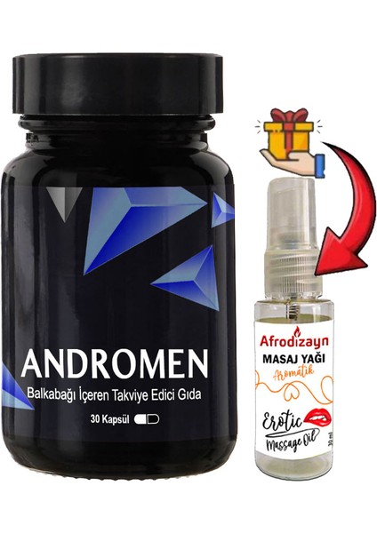 Anrdomen1 Kutu Erkeklere Özel Yoğun Balkabağı Ekstratı Içeren 30 Lu Formül + Afrodizayn Masaj Yağı 30 ml