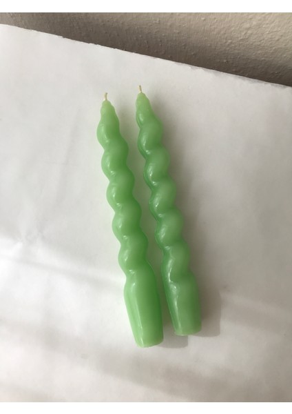 2'li Açık Yeşil Burgulu Spiral Şamdan Mumu - Dekoratif Renkli Mum fiyatları