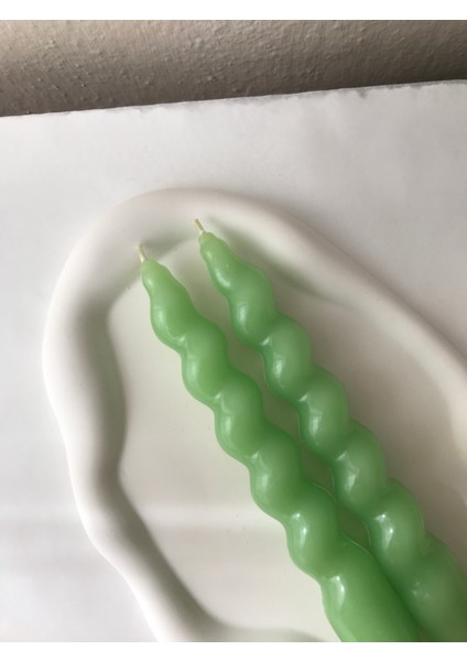 2'li Açık Yeşil Burgulu Spiral Şamdan Mumu - Dekoratif Renkli Mum modelleri