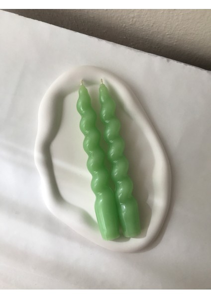 2'li Açık Yeşil Burgulu Spiral Şamdan Mumu - Dekoratif Renkli Mum fırsatları