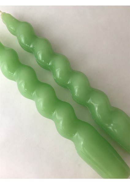 2'li Açık Yeşil Burgulu Spiral Şamdan Mumu - Dekoratif Renkli Mum