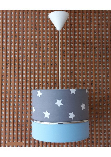 Gri Yıldızlı Mavi 2.li Set M-0411 Kumaş Kaplama Genç ve Çocuk Odası Avize ve Abajur Takımı fiyatları