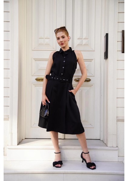 Xmpdby Gömlek Yaka Kemerli Elbise Siyah S255061 (Beden: S) fiyatları