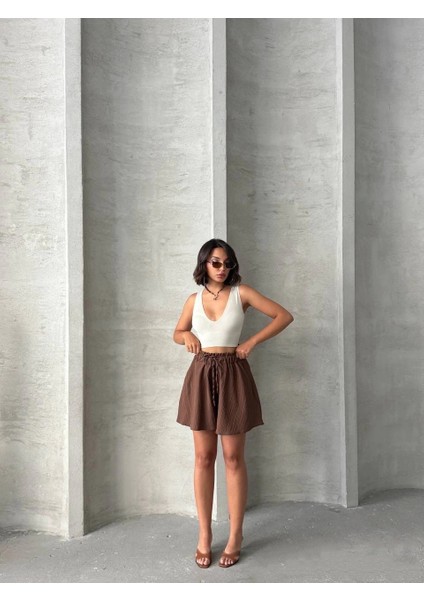 Xmpdby Volanlı Keten Şort Kahve S255058 (Beden: Xl) fırsatları