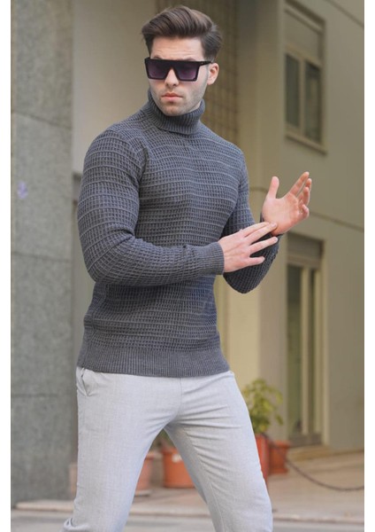 Antrasit Balıkçı Yaka Triko Kazak 6832