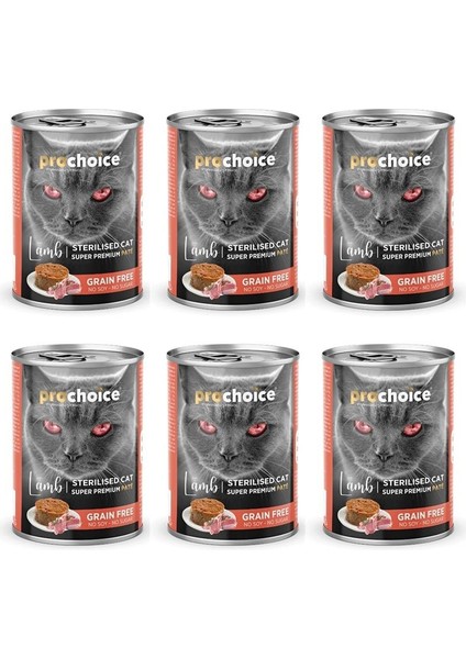 Kısırlaştırılmış Kuzu Etli Sekersiz Tahilsiz Ezme Yetiskin Kedi Konservesi 400GR*6 Adet