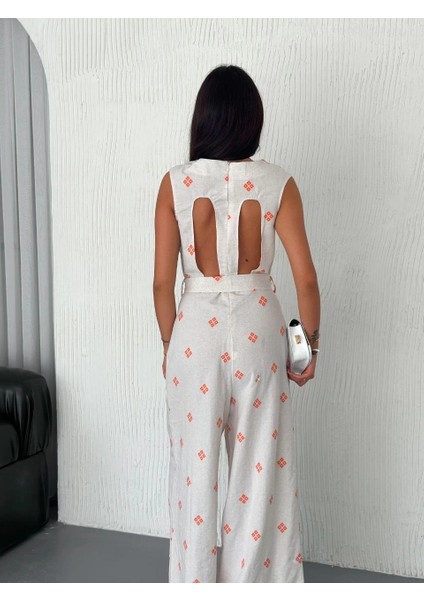 Xmpdby Sırt Dekolteli Keten Beyaz Tulum S1036 (Beden: M) indirimleri