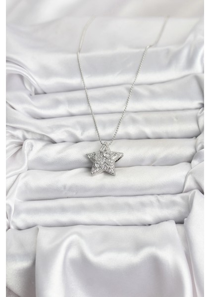 316L Çelik Zincir Gümüş Renk Zincirli Gümüş Yıldız Model Kadın Kolye fiyatları