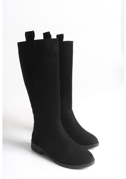 Siyah Süet Kadın Çizme Binici Diz Altı Fermuarlı Kaymaz Taban Kalın Topuklu Horsey fiyatları