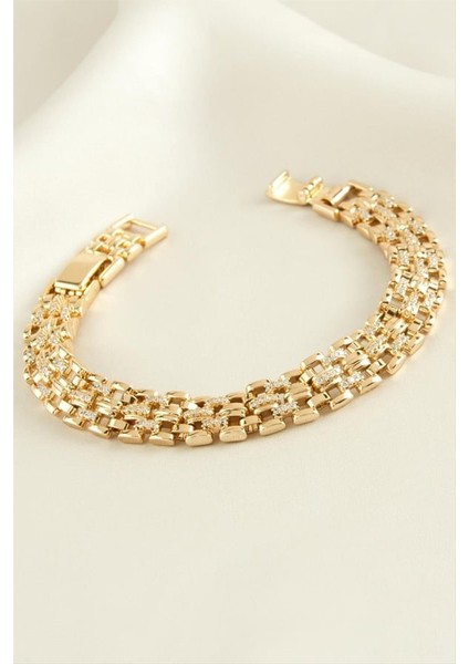 Xuping Hasır Zirkon Taşlı Lüks Çelik Bileklik Roz