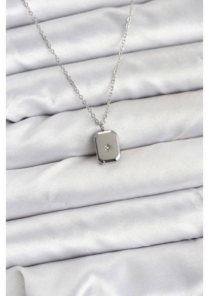 316L Çelik Zincir Gümüş Renk Minimal Kutup Yıldızı Model Kadın Kolye