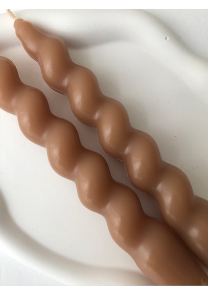2'li Karamel Burgulu Spiral Şamdan Mumu - Dekoratif Renkli Mum