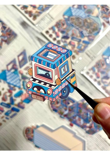 Dıy Penguen Kar Karavanı 3D Diorama Izometrik Sticker Seti/86 Adet Sticker+Karavan Kartonu fiyatları