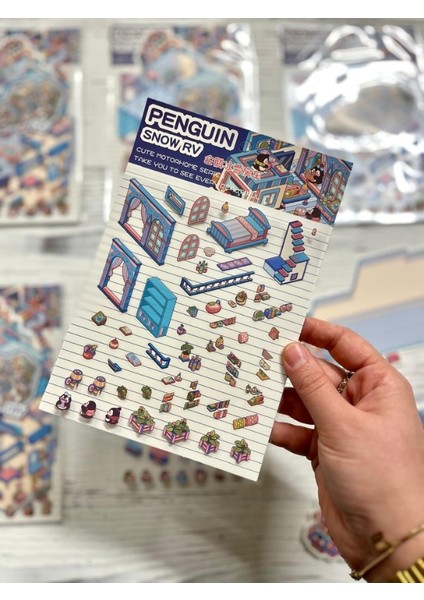 Dıy Penguen Kar Karavanı 3D Diorama Izometrik Sticker Seti/86 Adet Sticker+Karavan Kartonu fırsatları