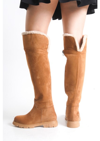 Kadın Çizme Taba Süet Binici Diz Üstü Kürklü Kaymaz Taban Fermuarlı Kety fiyatları