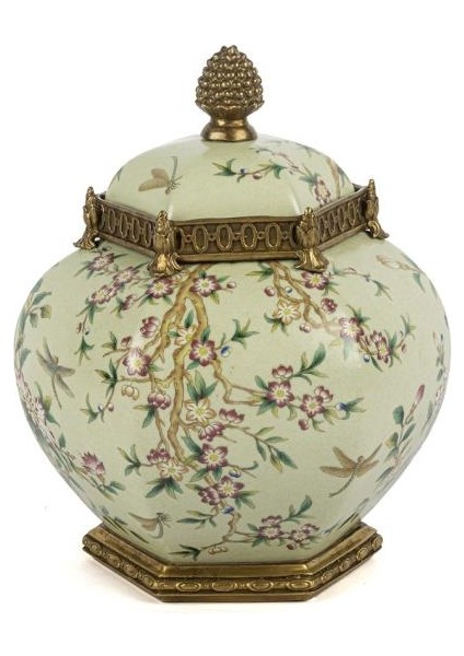 Yeşil Çiçek Desenli Kapaklı Küp 23X29CM