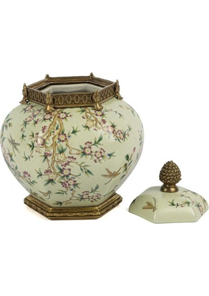 Yeşil Çiçek Desenli Kapaklı Küp 23X29CM fiyatları