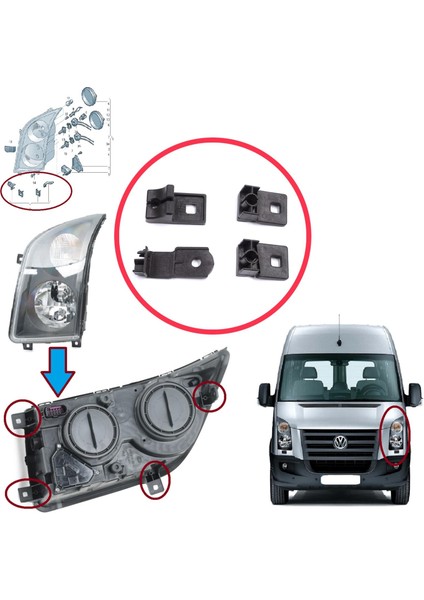 Vw Crafter Mk1 2e 2f 2006-2017 2E0998225 Için Sol Ön Far Ayak Tamir Seti fırsatları