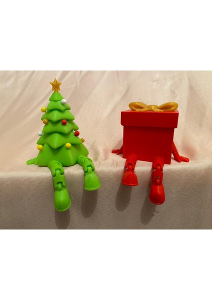 2'li Mini Yeni Yıl Ağacı ve Hediye Kutusu Eklemli Hareketli Köşe Süsü Hediyelik fiyatları
