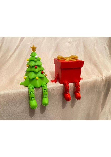 2'li Mini Yeni Yıl Ağacı ve Hediye Kutusu Eklemli Hareketli Köşe Süsü Hediyelik modelleri