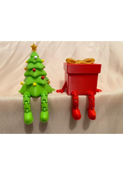 2'li Mini Yeni Yıl Ağacı ve Hediye Kutusu Eklemli Hareketli Köşe Süsü Hediyelik fırsatları