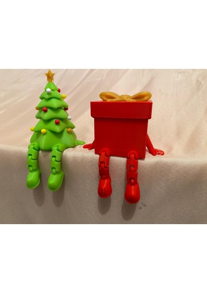 2'li Mini Yeni Yıl Ağacı ve Hediye Kutusu Eklemli Hareketli Köşe Süsü Hediyelik indirimleri