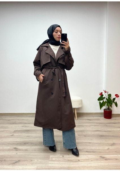 Kahverengi Astarlı Bol Kesim Torino Trençkot