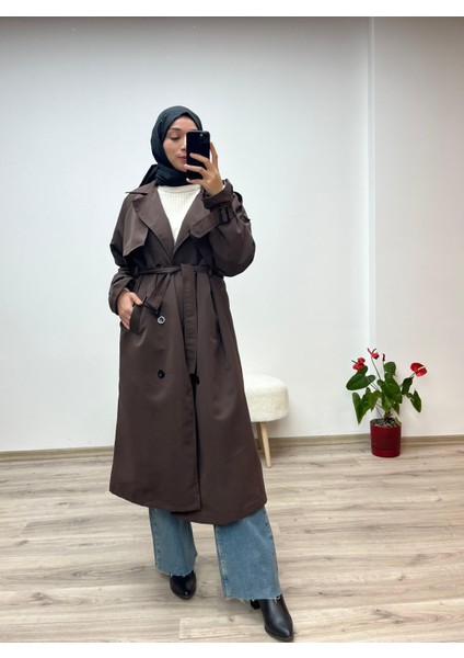 Kahverengi Astarlı Bol Kesim Torino Trençkot