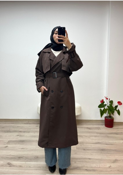 Kahverengi Astarlı Bol Kesim Torino Trençkot