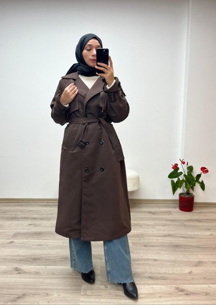 Kahverengi Astarlı Bol Kesim Torino Trençkot