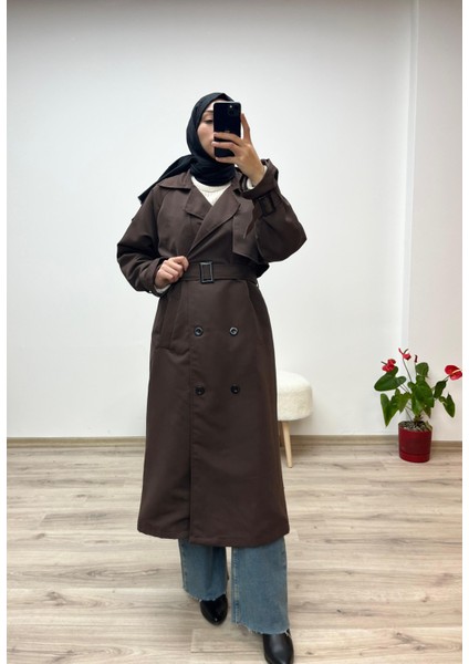 Kahverengi Astarlı Bol Kesim Torino Trençkot