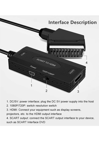 GA95 Scart To HDMI 1080P Hd Av Video Çevirici Dönüştürücü Adaptör