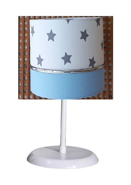 Beyaz Yıldızlı Mavi 2.li Set M-0414 Kumaş Kaplama Genç ve Çocuk Odası Avize ve Abajur Takımı modelleri