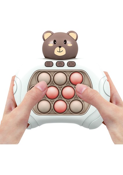 Sevimli Ayıcık Işıklı ve Sesli Pilli Popit Eğitici Oyuncak Push Pop Konsol 4 Farklı Oyun Modlu