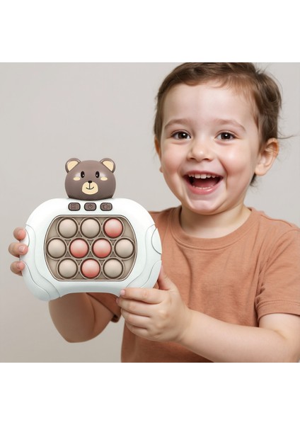Sevimli Ayıcık Işıklı ve Sesli Pilli Popit Eğitici Oyuncak Push Pop Konsol 4 Farklı Oyun Modlu indirimleri