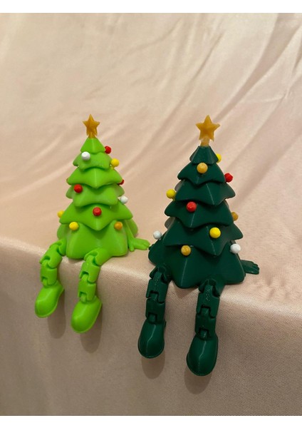 2'li Mini Yeni Yıl Ağacı ve Hediye Kutusu Eklemli Hareketli Köşe Süsü Hediyelik