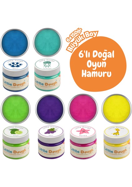 6'lı Doğal Oyun Hamuru 6*150GR - Mavi, Turkuaz, Yeşil, Mor, Pembe, Sarı