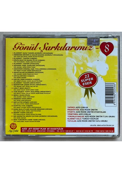 Gönül Şarkılarımız 8 (22 Süper Eser) CD (Orijinal Dönem Baskı Cd) fiyatları
