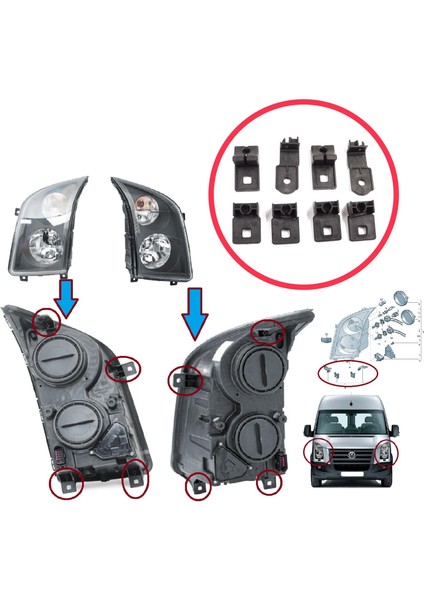 Vw Crafter Mk1 2e 2f 2006-2017 2E0998225 2E0998226 Için Sağ Sol Ön Far Ayak Tamir Seti fırsatları