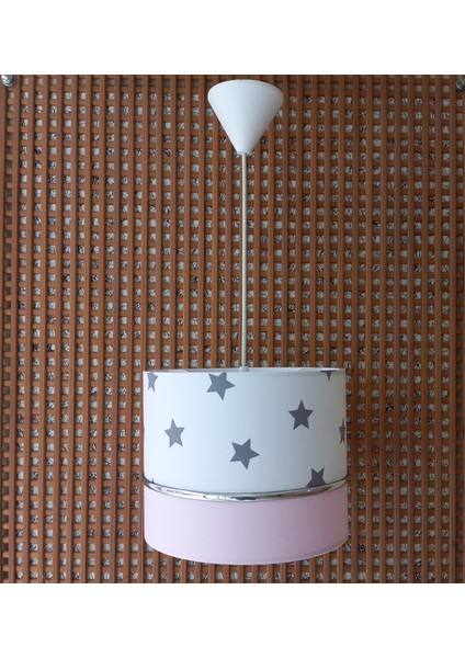 Beyaz Yıldızlı Pembe 2.li Set M-0413 Kumaş Kaplama Genç ve Çocuk Odası Avize ve Abajur Takımı fiyatları