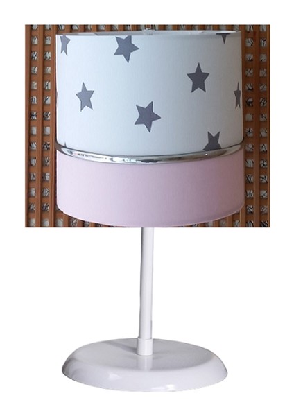 Beyaz Yıldızlı Pembe 2.li Set M-0413 Kumaş Kaplama Genç ve Çocuk Odası Avize ve Abajur Takımı modelleri