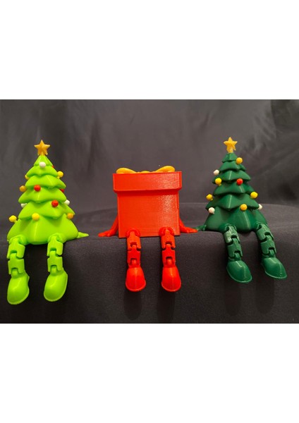 Yılbaşı Temalı Dekor Figürleri 3’lü Set – Ağaç ve Hediye Kutusu Hediyelik Konsept